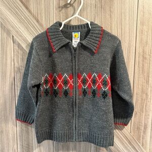 Gymboree Charcoal Sweater with Red and Green Argyle